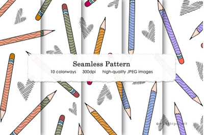 Tossed pencils seamless pattern, digital paper, scrapbooking