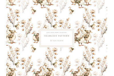 Watercolor Floral Duck Seamless Pattern Nursery White Background Digit