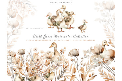 Watercolor Field Duck Clipart Collection Nursery Wall Art Field Floral