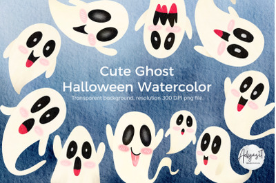 Cute Ghost Cartoon Watercolor Halloween