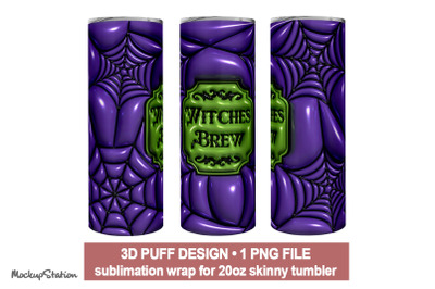 3D Inflated Puffy Witches Brew Tumbler Wrap, Purple Puff Halloween