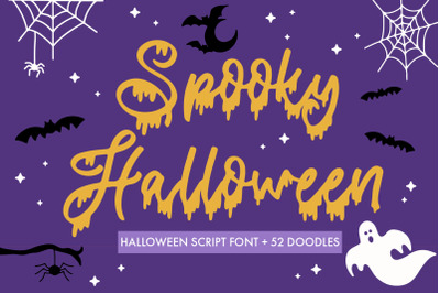 Spooky Halloween- A Dripping Script Font With Bonus Doodles