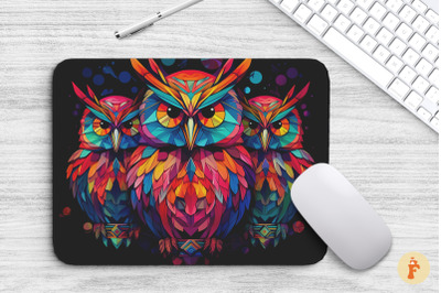 Mouse Pad Vibrant Colors Owls