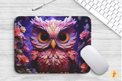 Mouse Pad Adorable 3D Owl And Flowers