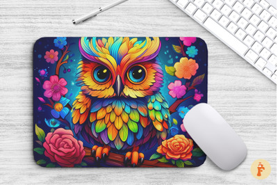 Mouse Pad Chibi Owl Rainbow Colors