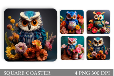 Knitted Owl Square Coaster. 3D Owl Coaster Sublimation