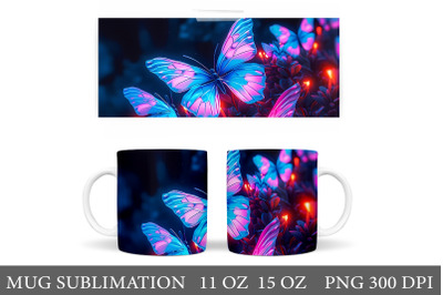 3D Neon Butterflies Mug Wrap. 3D Butterfly Mug Wrap