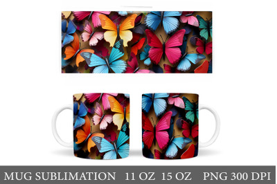 3D Butterfly Mug Wrap. 3D Butterflies Mug Wrap Sublimation