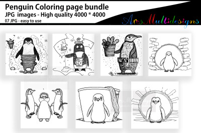Penguin coloring page bundle