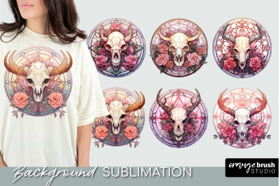 Halloween Skull Sublimation: Stained Glass Style, Round PNG