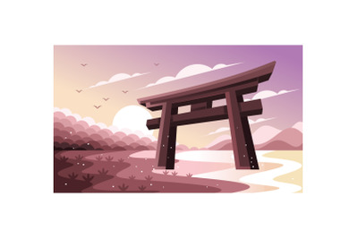 Torii Gate Japan in Beach Illustration