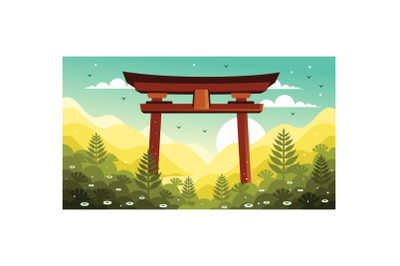 Torii Gate Japan in Forest Illustration