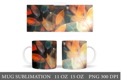 3D Leaves Mug Sublimation. Fall Leaves Mug Wrap Design