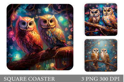 Owls Square Coaster Sublimation. Owls Coaster Design