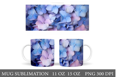 3D Hydrangea Mug Wrap. 3D Flowers Mug Sublimation