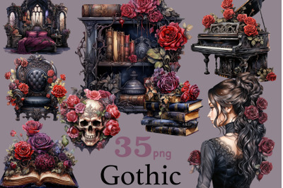 Gothic Clipart | Victorian Girl Illustration