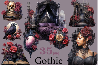 Gothic Black Woman Clipart | Halloween Illustration Bundle