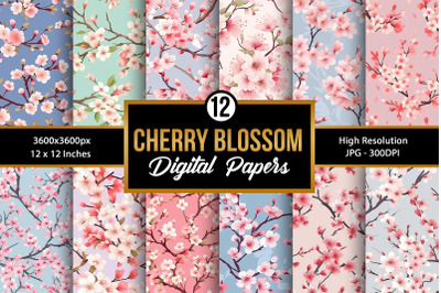 Cherry Blossom Flowers Seamless Pattern Digital Papers