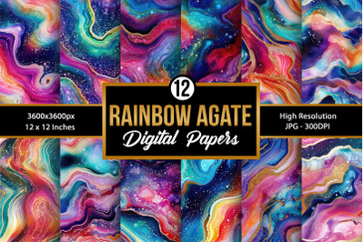 Rainbow Glitter Agate Digital Papers Seamless Backgrounds
