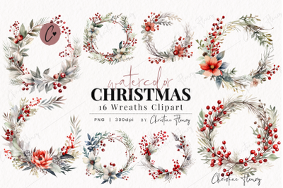 16 Watercolor Christmas Wreath Clipart