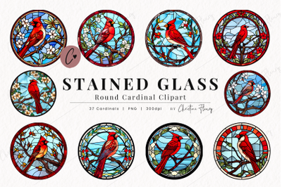 37 Round Cardinal Stained Glass Clipart