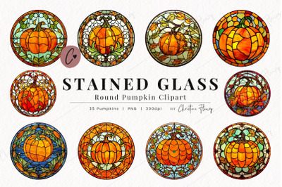 35 Round Pumpkin Stained Glass Clipart