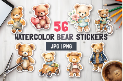 56 Watercolor Bears | PNG Stickers For Cricut