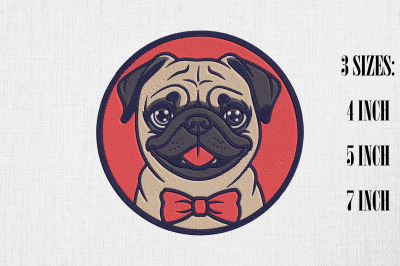 Cute Dog Pug Embroidery Design