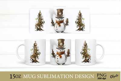 Christmas Steampunk Sublimation. Snowman Mug PNG