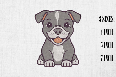 Cute Pitbull Puppy Embroidery Design