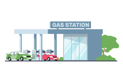 Cars are refueled with gasoline at gas station. Automobile refill serv