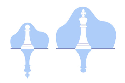 Concept of ambition and fear, pawn casts shadow of king, and king cast