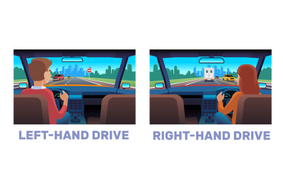 Differences between right handed and left handed driving. Man and woma