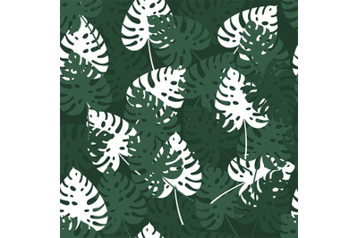 Seamless palm leaf pattern. Tropical summer texture with green and whi