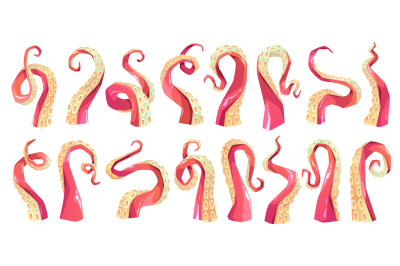 Cartoon octopus tentacles. Cartoon monster legs, comic squid pink limb