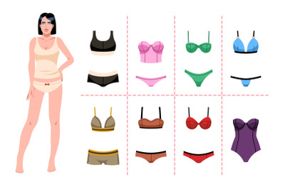 Girl and underwear. Cartoon flat style isolated beautiful woman in pan