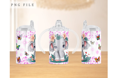 Baby Elephant Sippy Cup Wrap, 12oz Sippy Cup Sublimation Design, PNG