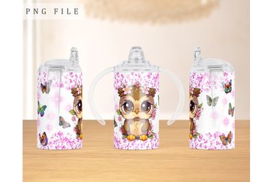 Baby Owl Sippy Cup Wrap, 12oz Sippy Cup Sublimation Design, Little Owl