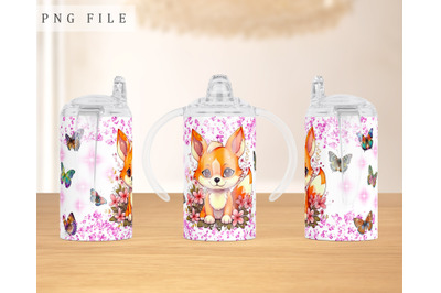 Fox Cub Sippy Cup Wrap, 12oz Sippy Cup Sublimation Design, Little Fox