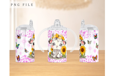 Calf Sippy Cup Wrap, 12oz Sippy Cup Sublimation Design, Little Cow PNG