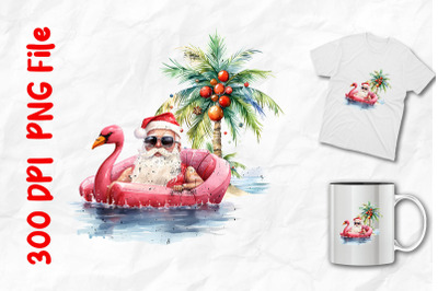 Santa Claus With Flamingo Float Summer