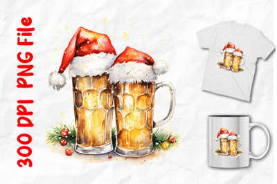 Beer Mugs Wearing Wearing Santa Hat