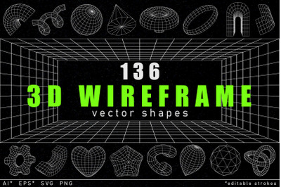 136 Wireframe abstract geometric vector shapes