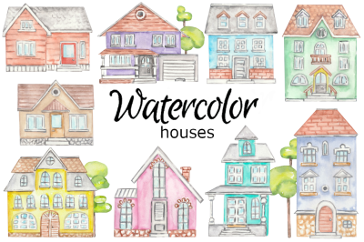 Watercolor houses clipart