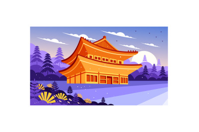 Korean Culture Building Nature View Illustration