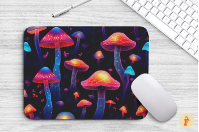 Mouse Pad Glowing Neon Mushrooms Pattern