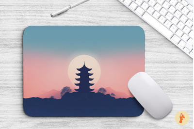 Mouse Pad Japanese Temple Silhouette