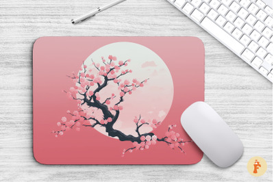 Mouse Pad Sakura Flowers And Moon