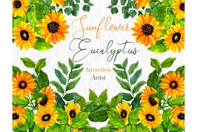 Watercolor Sunflower Eucalyptus, Clipart