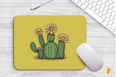 Mouse Pad Hand Drawn Cactus Flowers